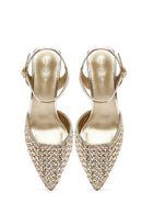 Women's Gold Ankle Buckle Braided Thin Heeled Shoes | Derimod Women's Gold Ankle Buckle Braided Thin Heeled Shoes | Derimod
