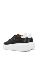 Women's Black Zippered Lace-Up Thick-Sole Leather Sneakers | Derimod Women's Black Zippered Lace-Up Thick-Sole Leather Sneakers | Derimod