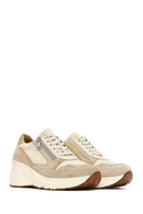 Woman Beige Lace-Up Zipper Detailed Wedge Heels Leather Sneakers | Derimod Woman Beige Lace-Up Zipper Detailed Wedge Heels Leather Sneakers | Derimod