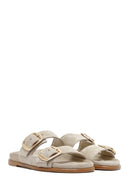 Women's Beige Buckle Suede Leather Slippers | Derimod Women's Beige Buckle Suede Leather Slippers | Derimod