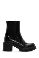 Women's Black Leather Heeled Chelsea Boots | Derimod Women's Black Leather Heeled Chelsea Boots | Derimod