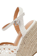 Women's White Ankle Buckle Wedge Heel Woven Sandals | Derimod Women's White Ankle Buckle Wedge Heel Woven Sandals | Derimod