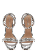 Women's Silver Ankle Buckle Stoned Thin Heel Sandals | Derimod Women's Silver Ankle Buckle Stoned Thin Heel Sandals | Derimod