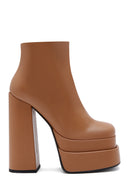 Women's Tan Leather Platform High Heel Boots | Derimod Women's Tan Leather Platform High Heel Boots | Derimod