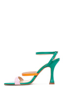 Women's Green Leather Heeled Sandals | Derimod Women's Green Leather Heeled Sandals | Derimod
