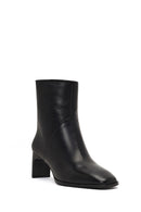 Women's Black Short Thick Heeled Leather Boots | Derimod Women's Black Short Thick Heeled Leather Boots | Derimod