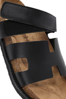 Women's Black Strappy Leather Slippers | Derimod Women's Black Strappy Leather Slippers | Derimod