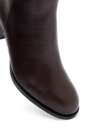 Woman Brown Zippered Chunky Heels Leather Boat | Derimod Woman Brown Zippered Chunky Heels Leather Boat | Derimod