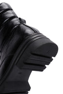 Women's Black Zipper Metallic Leather Combat Boots | Derimod Women's Black Zipper Metallic Leather Combat Boots | Derimod