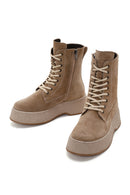 Women's Beige Thick Soled Boots Suede Leather Boots | Derimod Women's Beige Thick Soled Boots Suede Leather Boots | Derimod