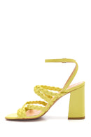 Women's Yellow Leather Braided Thick Heeled Sandals | Derimod Women's Yellow Leather Braided Thick Heeled Sandals | Derimod