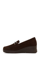 Women's Brown Buckled Wedge Heel Suede Leather Comfort Loafer | Derimod Women's Brown Buckled Wedge Heel Suede Leather Comfort Loafer | Derimod