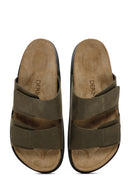 Men's Khaki Nubuck Leather Slippers | Derimod Men's Khaki Nubuck Leather Slippers | Derimod