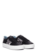 Kadın Siyah Deri Desenli Sneaker | Derimod Kadın Siyah Deri Desenli Sneaker | Derimod