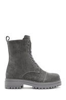 Women's Gray Suede Leather Boots | Derimod Women's Gray Suede Leather Boots | Derimod