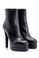 Women's Heeled Snake Pattern Leather Boots | Derimod Women's Heeled Snake Pattern Leather Boots | Derimod
