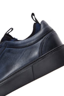 Men's Navy Blue Leather Sneaker | Derimod Men's Navy Blue Leather Sneaker | Derimod