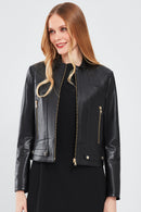 Sharon Women's Black Short Leather Jacket | Derimod Sharon Women's Black Short Leather Jacket | Derimod
