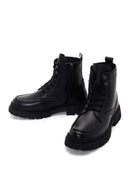 Men's Black Zippered Leather Combat Boots | Derimod Men's Black Zippered Leather Combat Boots | Derimod