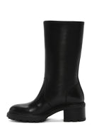Women's Black Thick Heeled Leather Boots | Derimod Women's Black Thick Heeled Leather Boots | Derimod