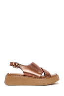 Women's Bronze Thick Soled Metallic Leather Comfort Sandals | Derimod Women's Bronze Thick Soled Metallic Leather Comfort Sandals | Derimod