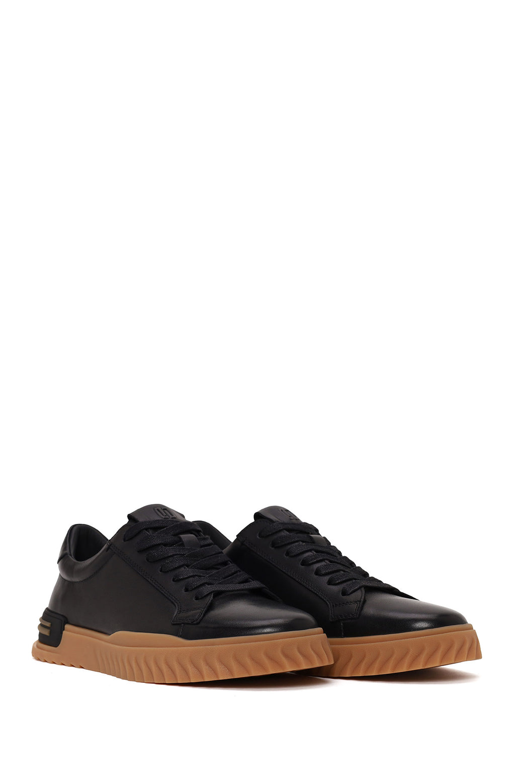 Erkek Siyah Bağcıklı Deri Casual Sneaker