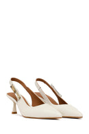 Woman Cream Backless Heeled Leather Shoes | Derimod Woman Cream Backless Heeled Leather Shoes | Derimod