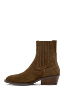 Women's Tan Suede Leather Cowboy Boots | Derimod Women's Tan Suede Leather Cowboy Boots | Derimod