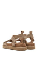 Women's Brown Strappy Thick Soled Suede Leather Sandals | Derimod Women's Brown Strappy Thick Soled Suede Leather Sandals | Derimod