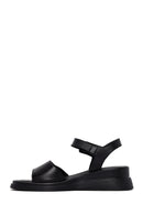 Women's Black Wedge Heeled Leather Sandals | Derimod Women's Black Wedge Heeled Leather Sandals | Derimod