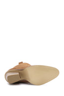 Women's Tan Thick Heeled Suede Cowboy Boots | Derimod Women's Tan Thick Heeled Suede Cowboy Boots | Derimod