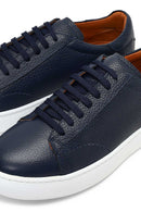 Men's Navy Blue Lace-Up Thick Sole Leather Sneaker | Derimod Men's Navy Blue Lace-Up Thick Sole Leather Sneaker | Derimod