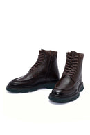 Men's Brown Lace-Up Zipper Detailed Leather Casual Boots | Derimod Men's Brown Lace-Up Zipper Detailed Leather Casual Boots | Derimod