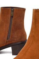 Woman Tan Zippered Chunky Heel Suede Leather Boat | Derimod Woman Tan Zippered Chunky Heel Suede Leather Boat | Derimod