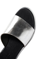 Women's Silver Metallic Leather Slippers | Derimod Women's Silver Metallic Leather Slippers | Derimod