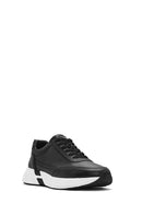 Erkek Siyah Bağcıklı Kalın Tabanlı Deri Sneaker | Derimod Erkek Siyah Bağcıklı Kalın Tabanlı Deri Sneaker | Derimod