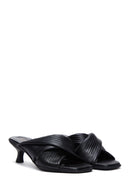 Women's Black Leather Heeled Slippers | Derimod Women's Black Leather Heeled Slippers | Derimod