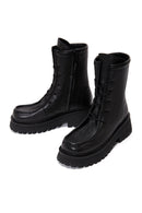 Women's Black Leather Zippered Flat Boots | Derimod Women's Black Leather Zippered Flat Boots | Derimod