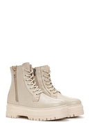 Women's Beige Leather Thick Soled Boots | Derimod Women's Beige Leather Thick Soled Boots | Derimod