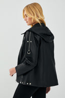 Judith Women's Black Hooded Leather Coat | Derimod Judith Women's Black Hooded Leather Coat | Derimod