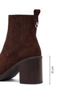 Woman Brown Chunky Heel Suede Leather Boat | Derimod Woman Brown Chunky Heel Suede Leather Boat | Derimod