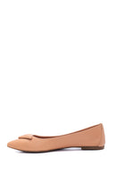 Women's Beige Leather Buckled Ballerinas | Derimod Women's Beige Leather Buckled Ballerinas | Derimod