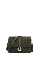 Woman Green Long-Strap Suede Crossbody Bag | Derimod Woman Green Long-Strap Suede Crossbody Bag | Derimod