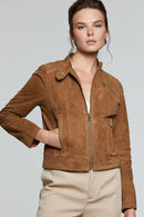 Kylie Women's Camel Suede Leather Jacket | Derimod Kylie Women's Camel Suede Leather Jacket | Derimod