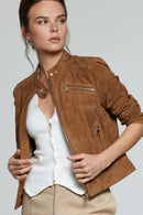Kylie Women's Camel Suede Leather Jacket | Derimod Kylie Women's Camel Suede Leather Jacket | Derimod
