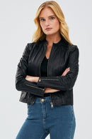Paris Women's Black Short Leather Jacket | Derimod Paris Women's Black Short Leather Jacket | Derimod