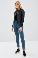 Paris Women's Black Short Leather Jacket | Derimod Paris Women's Black Short Leather Jacket | Derimod