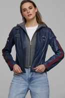 Takeoff Women's Blue Leather Jacket | Derimod Takeoff Women's Blue Leather Jacket | Derimod