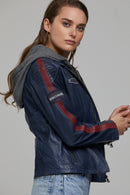 Takeoff Women's Blue Leather Jacket | Derimod Takeoff Women's Blue Leather Jacket | Derimod