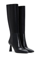 Women's Black Leather Zippered Heeled Boots | Derimod Women's Black Leather Zippered Heeled Boots | Derimod